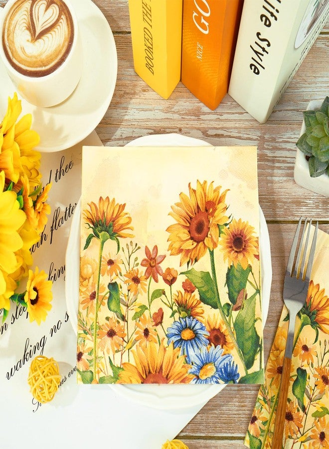 JarThenaAMCS 50Pcs Fall Sunflower Paper Napkins Watercolor Yellow Flower Disposable Party Napkin Luncheon Dinner Napkin Decorative for Birthday Baby Shower Table Supplies - Image 3